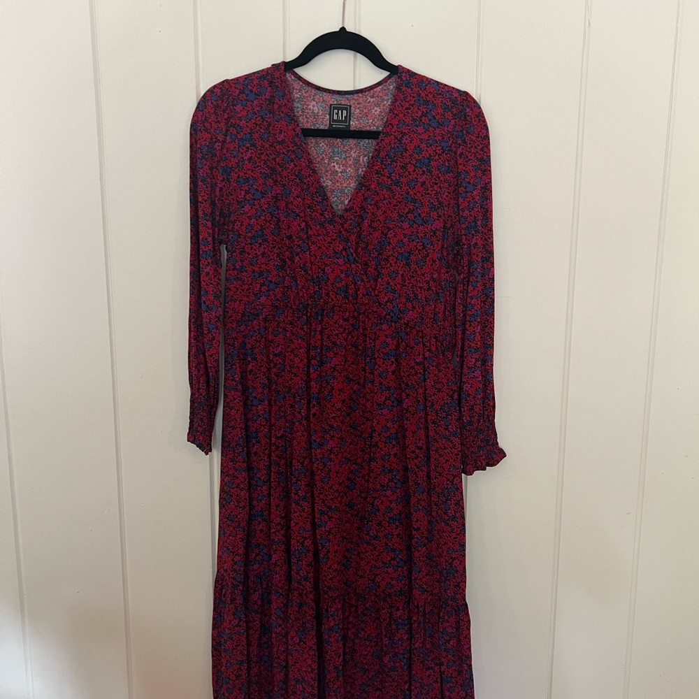 GAP Red Floral Long Sleeve Maternity Dress